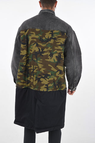 Camouflage Coat with Denim Sleeves