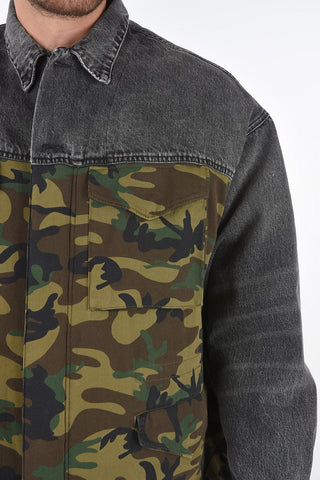 Camouflage Coat with Denim Sleeves