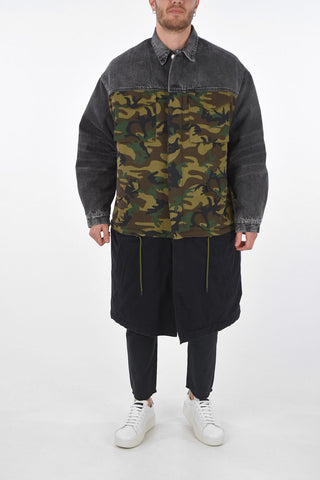 Camouflage Coat with Denim Sleeves