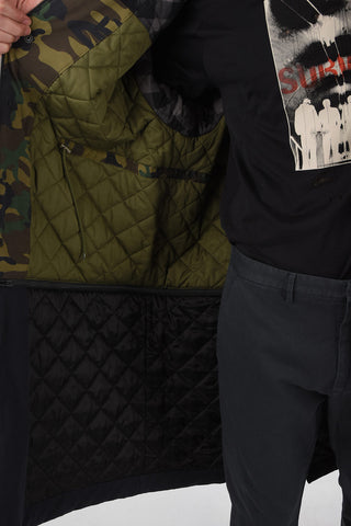 Camouflage Coat with Denim Sleeves
