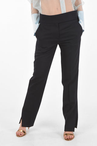 virgin wool high-rise waist pants with split ankle