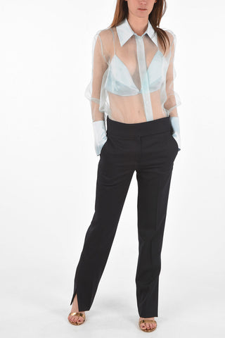 virgin wool high-rise waist pants with split ankle