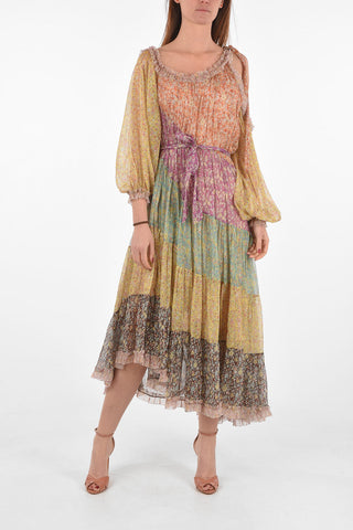 floral-print silk CARNABY midi dress with cold shoulder sleeve