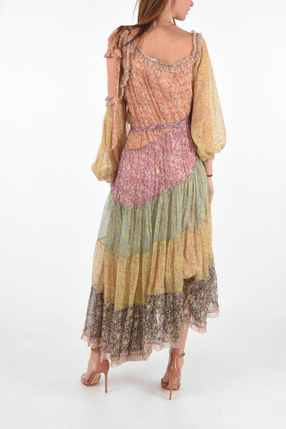 floral-print silk CARNABY midi dress with cold shoulder sleeve