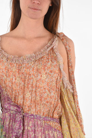 floral-print silk CARNABY midi dress with cold shoulder sleeve