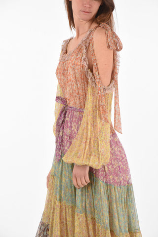 floral-print silk CARNABY midi dress with cold shoulder sleeve