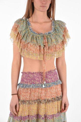 Floral Printed Silk CARNABY Frilled Crop Top