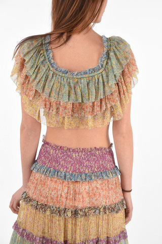 Floral Printed Silk CARNABY Frilled Crop Top