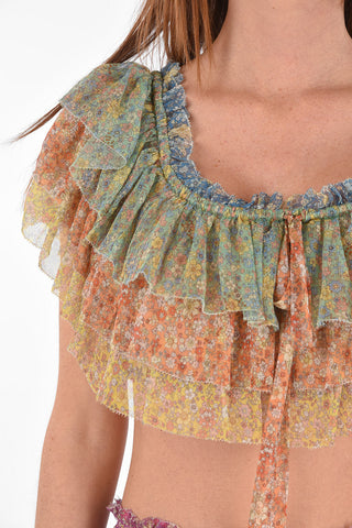 Floral Printed Silk CARNABY Frilled Crop Top