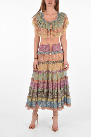 Floral Printed Silk CARNABY Frilled Crop Top