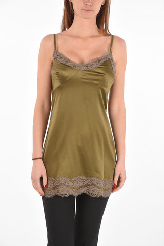 oversized top in seta con pizzo