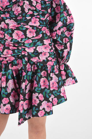 floral-printed taffeta sweetheart neckline mini dress