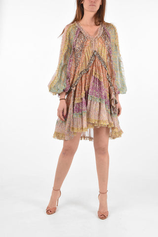 floral-print silk CARNABY peasant sleeve mini dress