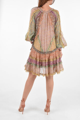 floral-print silk CARNABY peasant sleeve mini dress