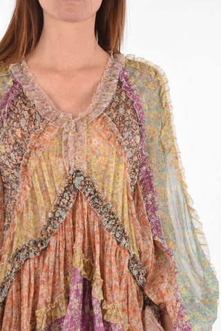 floral-print silk CARNABY peasant sleeve mini dress