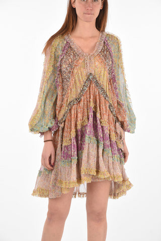 floral-print silk CARNABY peasant sleeve mini dress