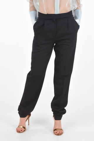 virgin wool Mid-rise waist double pleat trousers