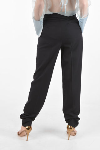 virgin wool Mid-rise waist double pleat trousers