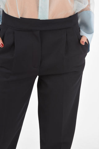 virgin wool Mid-rise waist double pleat trousers