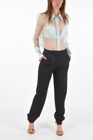 virgin wool Mid-rise waist double pleat trousers