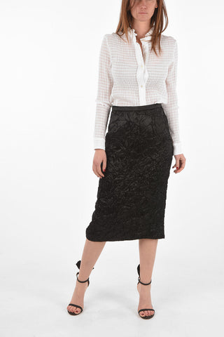 Creased Satin Pencil Skirt