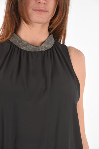 Vestito Halterneck con Sottoveste in Tulle e Girocollo Gioiello 