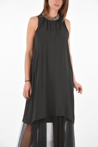 Vestito Halterneck con Sottoveste in Tulle e Girocollo Gioiello 