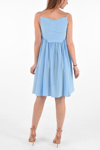 vestito svasato midi in seta spaghetti strap