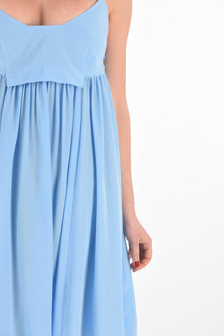vestito svasato midi in seta spaghetti strap