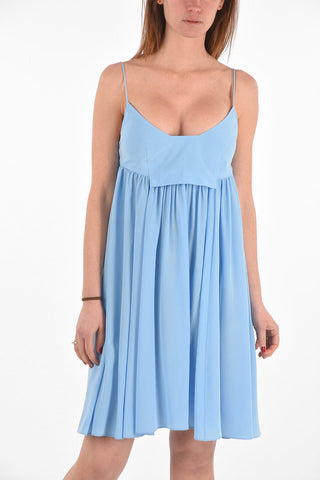 vestito svasato midi in seta spaghetti strap