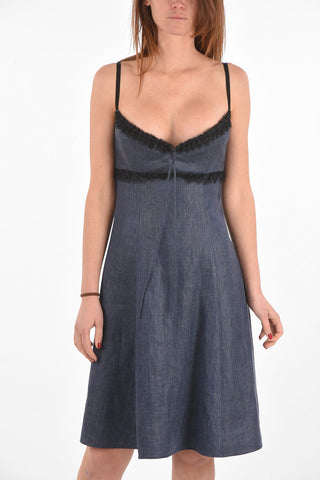 flax blend SELMA a-line dress with lace details