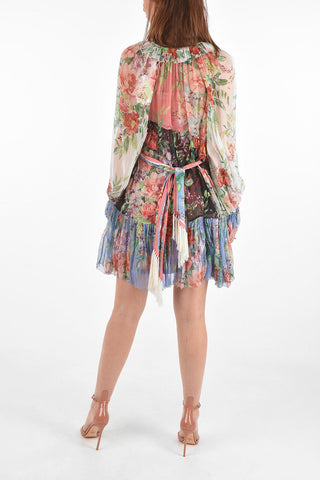 floral-print silk BELLITUDE poet sleeve above knee shirtdress