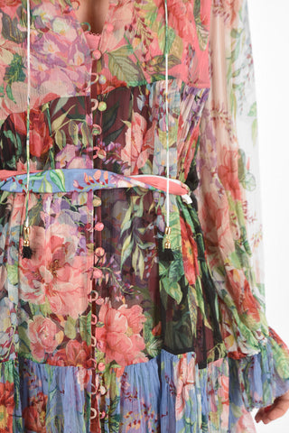 floral-print silk BELLITUDE poet sleeve above knee shirtdress