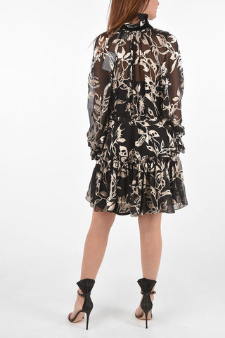 Floral Printed Silk Mini Tie Neck Dress LADYBEETLE with Belt