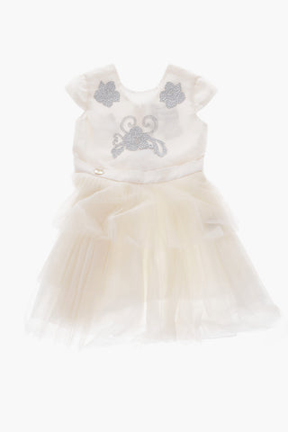 vestito BRIGITTE in seta con tulle e gioielli senza manica
