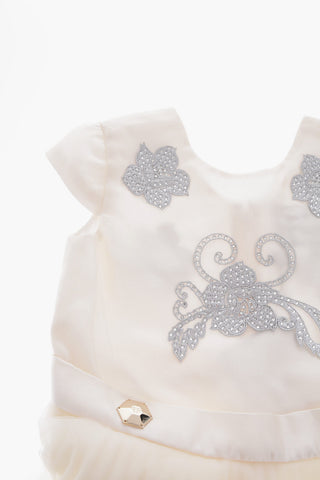 vestito BRIGITTE in seta con tulle e gioielli senza manica