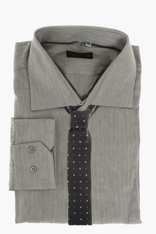 ID Herringbone Cotton Shirt with Spread Collar