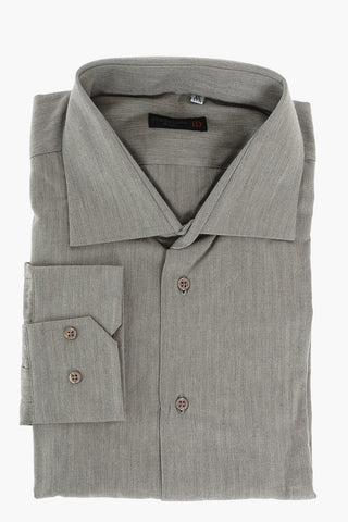 ID Herringbone Cotton Shirt with Spread Collar