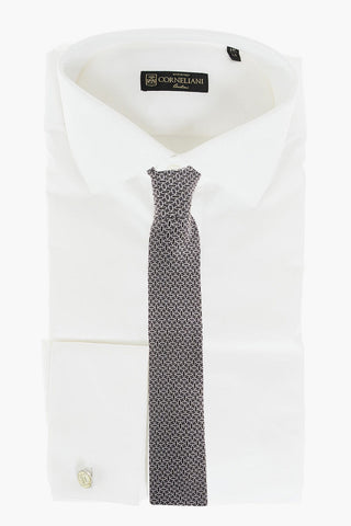 Camicia Gessata in Cotone Popeline con Abbottonatura Nascosta