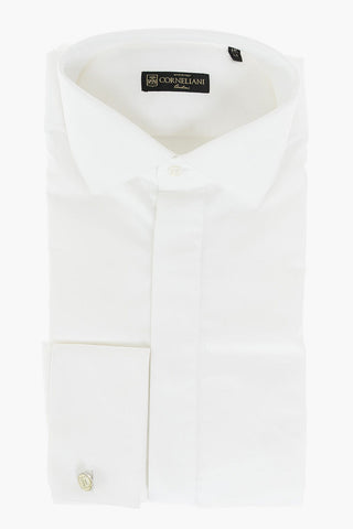 Camicia Gessata in Cotone Popeline con Abbottonatura Nascosta