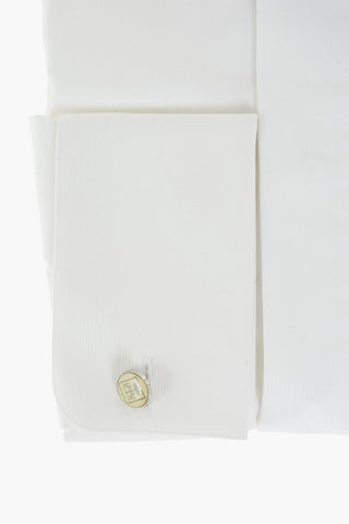Camicia Gessata in Cotone Popeline con Abbottonatura Nascosta