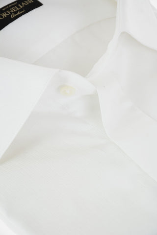 Camicia Gessata in Cotone Popeline con Abbottonatura Nascosta