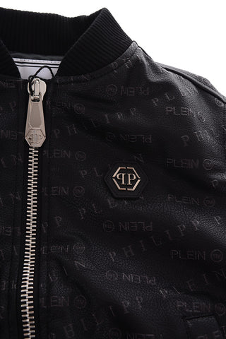 faux leather all over printed PP bomber