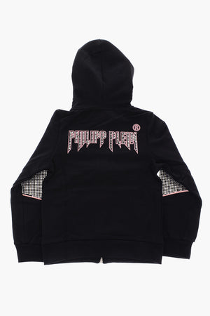 hooded CRYSTAL PLEIN sweatshirt with zip closure