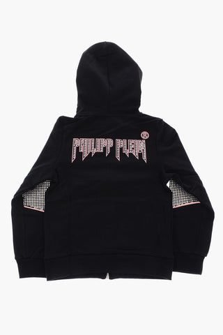 hooded CRYSTAL PLEIN sweatshirt with zip closure