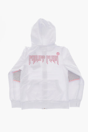 hooded CRYSTAL PLEIN sweatshirt with zip closure