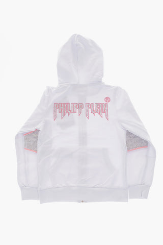 hooded CRYSTAL PLEIN sweatshirt with zip closure