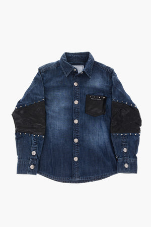 demin LS P BOY shirt with faux leather details