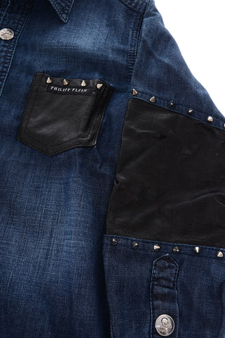 demin LS P BOY shirt with faux leather details