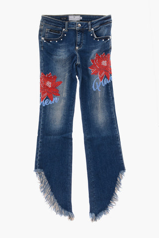jeans frayedcon ricamo strass